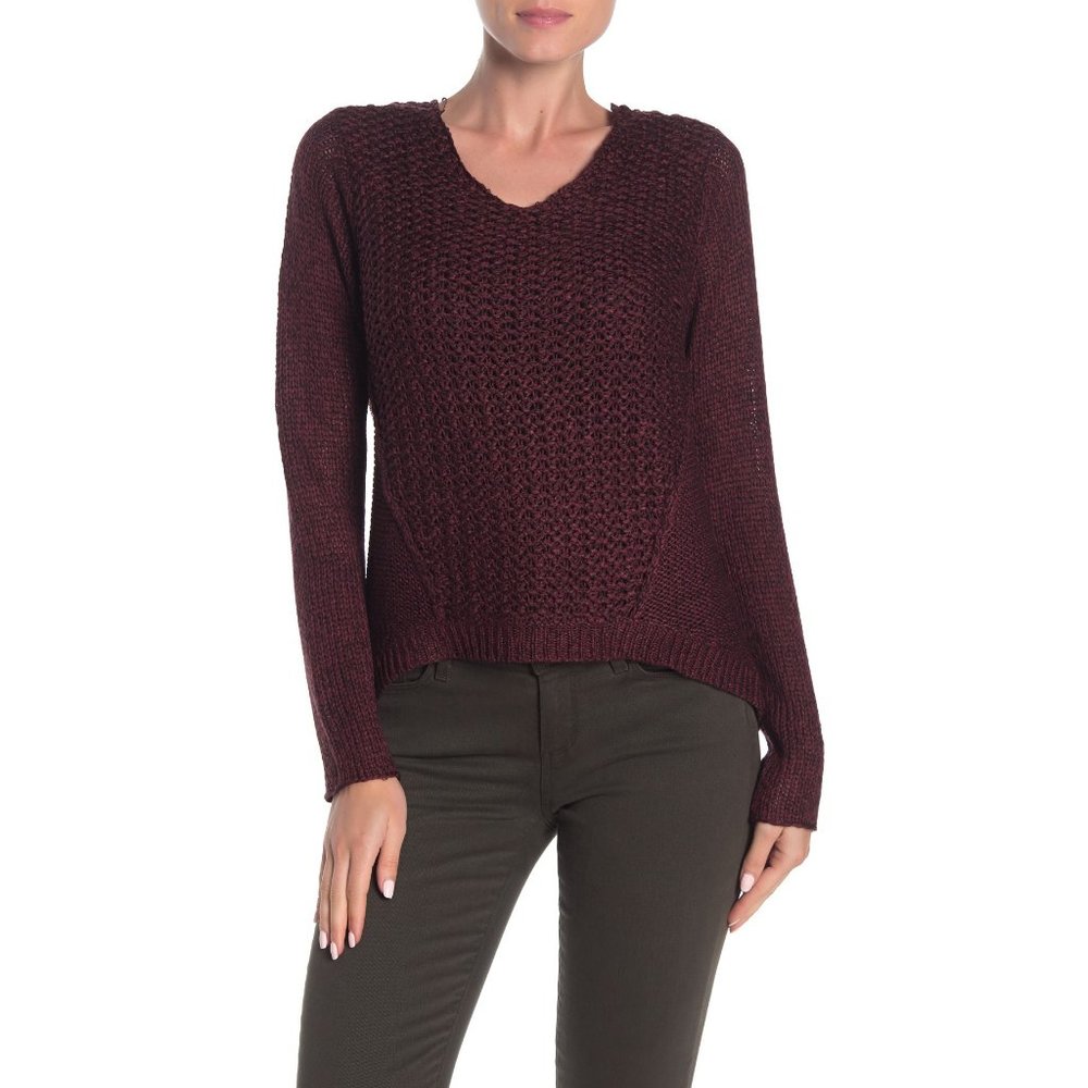 NWT Nordstrom RDI Burgundy V-Neck Stitched Sweater